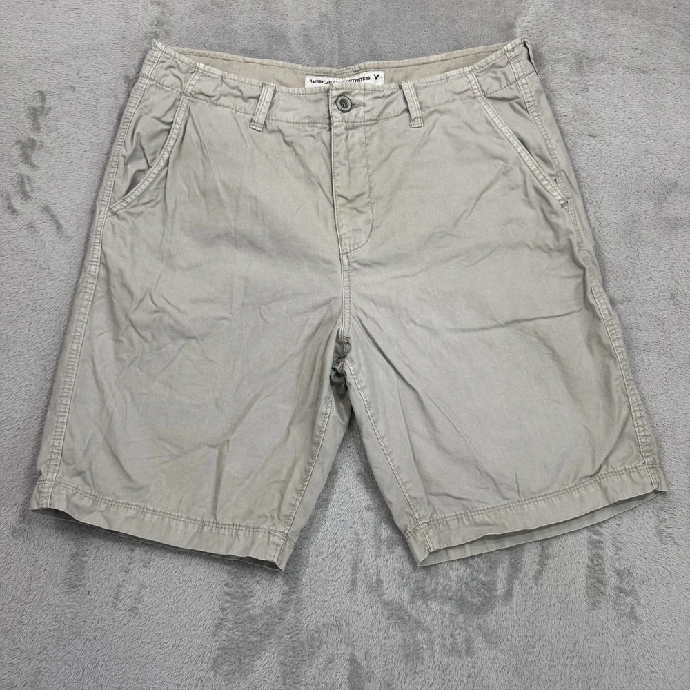 American Eagle Outfitters Shorts Mens Size 36 Beige Cotton Chino Flat Front 10in